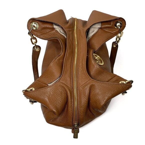 MICHAEL Michael Kors Large Fulton Triple Compartment Hobo Bag Tan Leather Gold - Picture 3 of 16